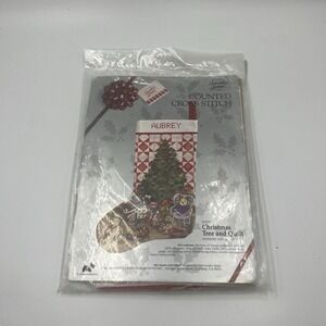 NOS Christmas Cross Stitch STOCKING Teddy Bears Tree Quilt Pattern Made USA 1988